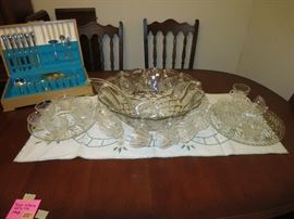 Large Punch Bowl With Glass Ladle And Cups