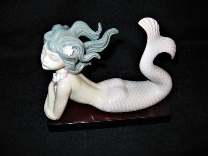 Unique Lladro Mermaid on Wood Base