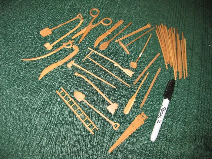 Retro miniature tools made from wood