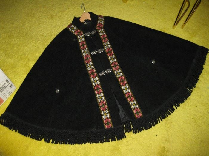 Vintage Black Knit Poncho Cape