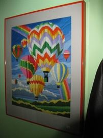 Bucilla hand done picture of hot air balloons (Embroidery Crewel Work)