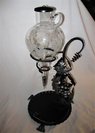 Ornate Wine Decanter Dispenser with Metal Stand