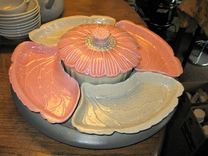 Large Lovely Pink and Grey Ceramic Lazy Susan