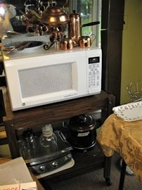 Microwave and Microwave Stand, Copper Items, etc.