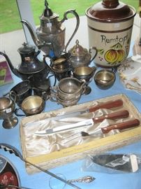 Silverplate Pieces, Carving  set, Canisters, etc.