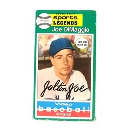 Joe DiMaggio "Video Baseball Card" VHS Tape: A Joe DiMaggio Video Baseball Card VHS tape. Third in the “Greatest Sports Legends Series” distributed by Rotfeld Video Inc, the twenty-two minute video features interviews and film highlights. 1990.