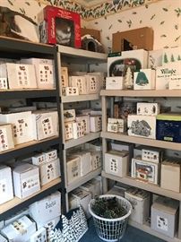 Huge selection of Lefton Colonial Village and Department collectible pieces - buildings, figures, trees, bridges. Etc.   All new and in boxes