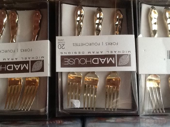 gold tone plastic forks and spoons
