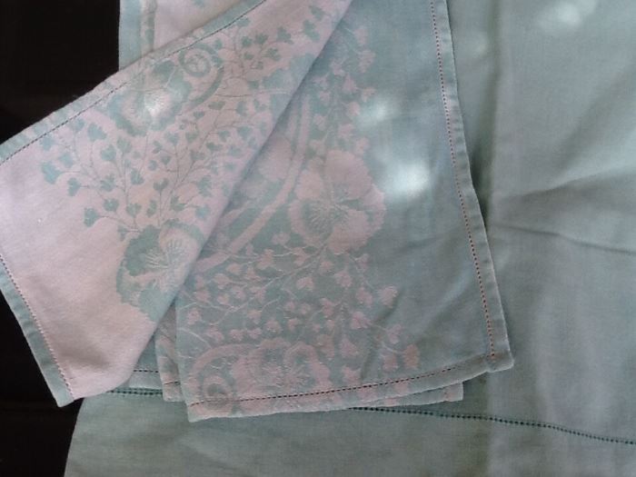 vintage linen "tea set' napkins and tablecloth