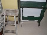 vintage wood step stool and table
