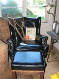 1913 Sleepy Hollow chair and ottoman, 1930's child's book, 2 vintage tennis rackets