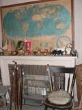 canes & walking sticks, side chair, wood items and map