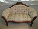 Victorian Floral White and Pink print apolster sitting sofa. H: 33"; D: 25"; L: 56"