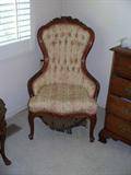 Victorian Floral White and pink print apolster sitting chair with no arms; H: 38"; D: 18"; L: 23"