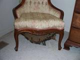 Victorian Floral White and pink print apolster sitting chair with no arms; H: 38"; D: 18"; L: 23"