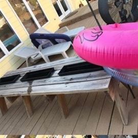 Outdoor Wood Bench & Pool Fun