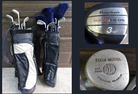 Two sets of golf clubs and bags