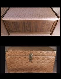 40 inch by 18 inch by 19 inch padded chest and 32 inch by 16 inch by 17 inch rattan trunk