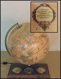 Cram Company, Indianapolis  plug in lighted globe with barometers and weather instruments