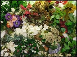Sampling of silk and other artificial flowers and vines