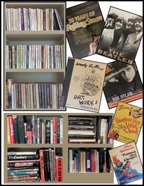  Books including music, history, mystery, nature, history, vintage paperbacks and hard covers. Also: "Woody Guthrie Art Works", Dylan, Beatles, Rolling Stone and collectible first edition Shulman books. 