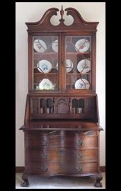  Dropfront secretary 87 inches tall to finial, 34 inches wide, 18 inches deep - circa 1930's