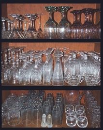 Glassware including stemware, crystal and some Fostoria American pattern
