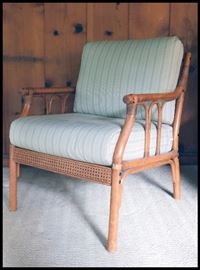 Rattan bamboo cushioned chair that matches the sofa