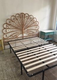 Vintage peacock rattan headboard + like new queen bed frame, more Thomasville chinoiserie
