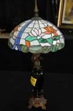 Leaded Glass Lamp with Black Onyx