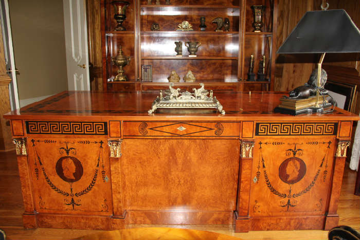 ITALIAN INLAID WOOD PARTNERS DESK - EXQUISITE