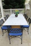 MARBLE AND WROUGHT IRON 8 CHAIRS