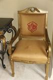 2 MATCHING SILK ARM CHAIRS LIGHT GOLD