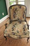 DECORATOR CHAIR WITH WOOD FRAME DECORATIVE BACK. SOFT PASTELS