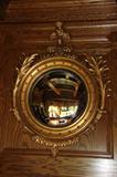 CONVEX WALL MIRROR 4' X 4' ORNATE AND IN FINE CONDITION.