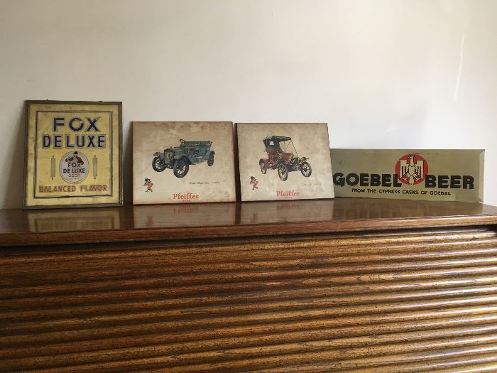 Beer signs: Fox Deluxe, Pfeiffer, Goebel beer