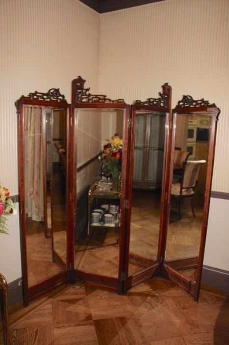 Antique Wood/Mirror Screen