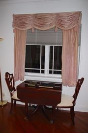 Drop Leaf Table, Pair of Chairs and Curtains