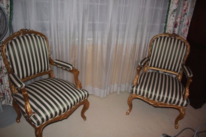 Pair of Black & White Striped Beregere Chairs