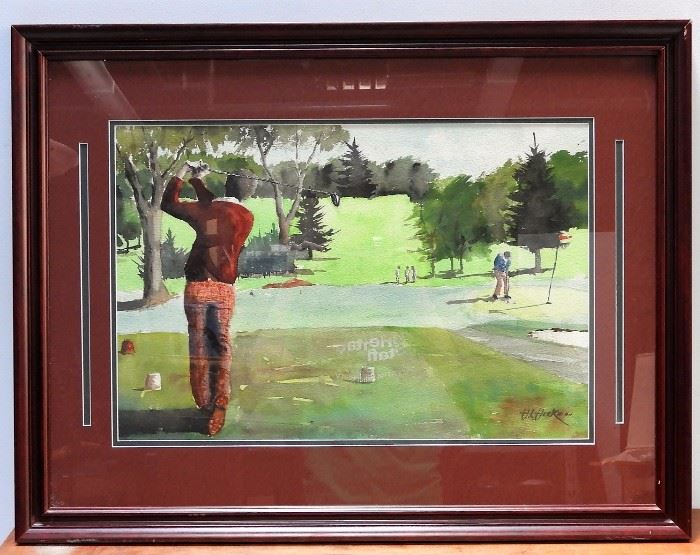 Vintage Golfing W/C Painting