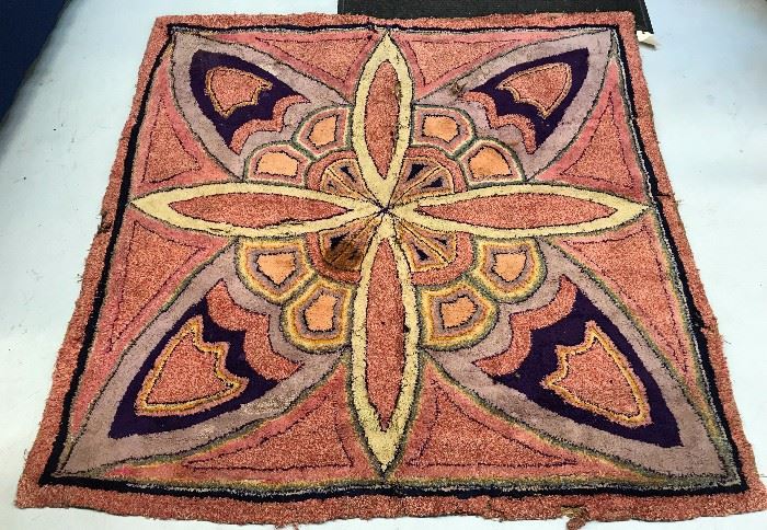 Very Unusual Folk Art Hooked Rug