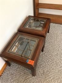 Pair of side tables glass top 