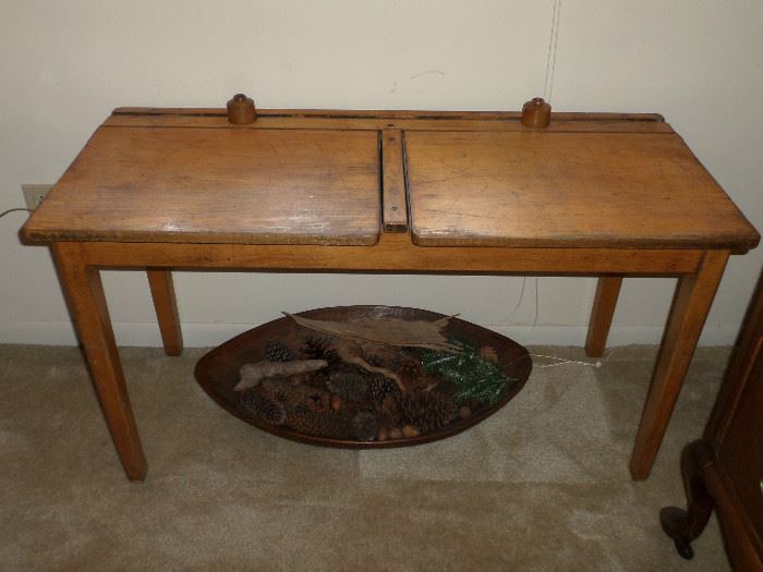 Antique child's school desk, complete with ink wells - the fabulous bread bowl is gone, but this desk is still available