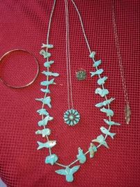Zuni and other Turquoise items...Sterling Silver. Feather on Right is by Blackstar 