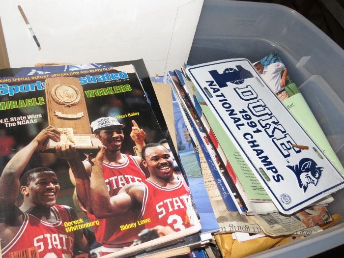 TRIANGLE SPORTS PARAFINALIA.  A BOX FULL.  ESPECIALLY DUKE.  COULDN'T RESIST FEATURING STATE STUFF ALSO. 