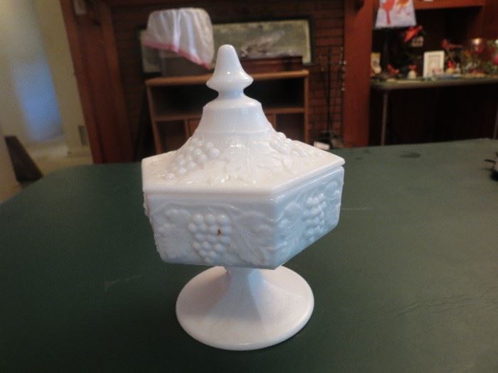 IMPERIAL GLASS MILK GLASS CANDY DISH.
