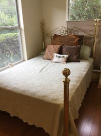 Queen size bed, brass frame