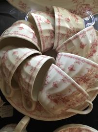 QUEEN'S CHINA "Chelsea Toile". Two set with 8 place settings each plus serving pieces.