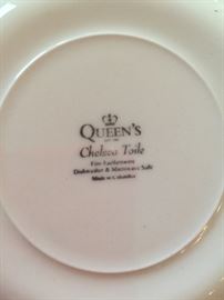QUEEN'S CHINA "Chelsea Toile". Two set with 8 place settings each plus serving pieces.