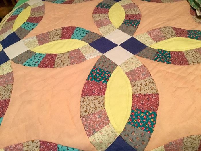 Handstitched Double Wedding Ring Quilt